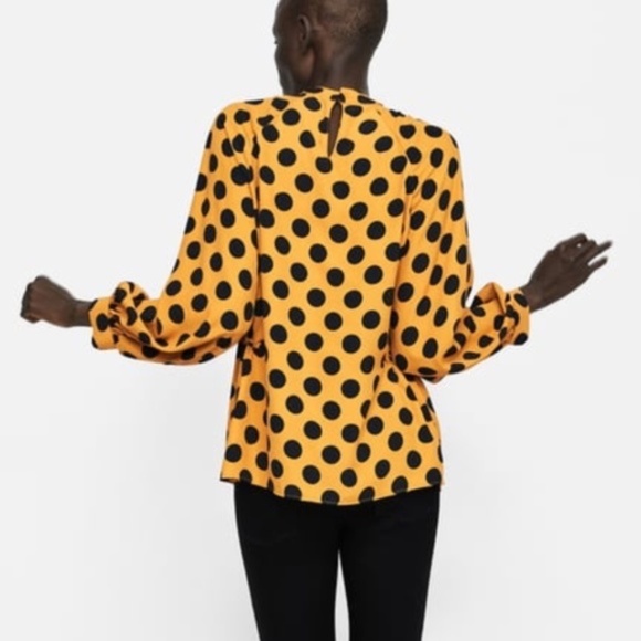 Zara Polka Dot Blouse Yellow Black Size Medium - Picture 3 of 9